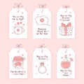 Valentine's day label collection with lettering, pastel colors on whine background