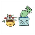 Valentine's day flyer, postcard, sticker with cute potted houseplants.