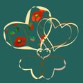 Valentine\'s day card heart in poppies on green background