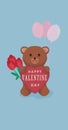 Valentine's day greetings with teddy bear, flowers and balloons