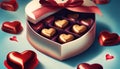 valentine's Day. A heart-shaped box of chocolates wrapped in red foil.Happy Valentine's Day Royalty Free Stock Photo