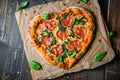 Valentine's day heart shaped pizza. Romantic meal