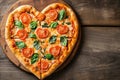 Valentine's day heart shaped pizza. Romantic meal