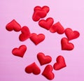 Valentine's day many red hearts on pink paper background, love concept for 14 february or valentine day Royalty Free Stock Photo