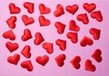 Valentine's day many red hearts on pink paper background, love concept for 14 february or valentine day Royalty Free Stock Photo