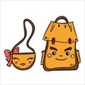 Valentine's Day postcard, sticker with cute womens handbag and mens backpack.