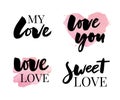 Valentine's Day set of symbols.Calligraphy. Vector illustration. Gray on white background Royalty Free Stock Photo