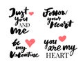 Valentine's Day set of symbols.Calligraphy. Vector illustration. Gray on white background Royalty Free Stock Photo