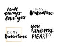 Valentine's Day set of symbols.Calligraphy. Vector illustration. Gray on white background Royalty Free Stock Photo