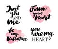 Valentine's Day set of symbols.Calligraphy. Vector illustration. Gray on white background Royalty Free Stock Photo