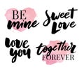 Valentine's Day set of symbols.Calligraphy. Vector illustration. Gray on white background Royalty Free Stock Photo