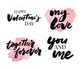 Valentine's Day set of symbols.Calligraphy. Vector illustration. Gray on white background Royalty Free Stock Photo