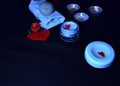 Valentines day in Spa style. one red heart and items for Spa treatments in a low key in blue. Royalty Free Stock Photo