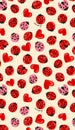 Valentine's Day-themed pattern of ladybugs and red hearts on a light background