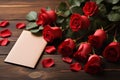 Valentines allure red roses arranged beautifully with a blank card