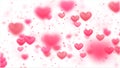 Valentines background, flying abstract hearts shape and particles