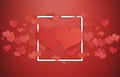 Valentines background.Red Hearts with White frame, Valentines day card