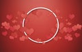 Valentines background. White circle frame with red hearts on red background, center blank space for copy space Royalty Free Stock Photo