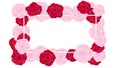 Valentines banner contains red background ,white and red rosetop view valentine floral invitation rounding by pink and red roses
