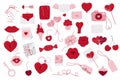 Valentines big set. Love elements. Simple vector illustration in doodle style Royalty Free Stock Photo