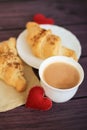 Valentines breakfast with croissants and cocoa Royalty Free Stock Photo