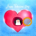 Valentines card with cute cartoon penguine