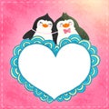 Valentines card with cute cartoon penguine