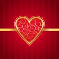 Valentines card with golden ornate heart