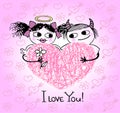 Valentines card with hearts and couple in love Royalty Free Stock Photo