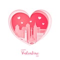 Valentines card. Paper cut heart and city of Cleveland.