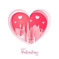 Valentines card. Paper cut heart and the city London.
