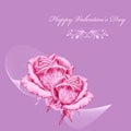 Valentines card with pink roses over lavender background. Pencil drawing