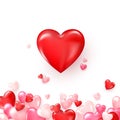 Valentines card with red shiny hearts. Bright Valentine`s day background. Vector illustration Royalty Free Stock Photo