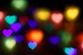 Valentines Colorful heart-shaped bokeh on black background lighting bokeh for decoration at night wallpaper valentine