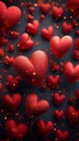 Valentines concept 3D rendering background with red hearts, love theme