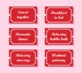 Valentines coupons. Love night tickets. Best gift for boyfriend. Present for couples. Vector cards templates in cartoon Royalty Free Stock Photo