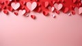 Valentines cute red paper hearts ai generated banner background copy space