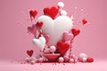 Valentines dat 3d render style of minimal pink studio background with many hearts, candycore aesthetics