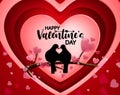 Valentines date vector background design. Happy valentine`s day greeting text with dating and kissing love birds couple sitting. Royalty Free Stock Photo