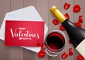 Valentines date vector background design. Happy valentine`s day text in greeting card with dating elements like wine and champagne Royalty Free Stock Photo