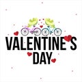 Valentines day background with hearts, bicycle, love birds and typography of happy valentines day text . Vector illustration. Royalty Free Stock Photo