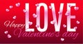 Happy Valentine`s day. Vector illustration. 3d pink paper hearts with word love. Cute love sale banner or greeting card on isolate Royalty Free Stock Photo