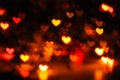 Valentines day abstract defocused bokeh background.Hearts and circles bokeh lights. Romantic blurred texture.Love concept