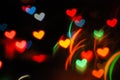 Valentines day abstract defocused bokeh background.Hearts and circles bokeh lights. Romantic blurred texture.Love concept Royalty Free Stock Photo