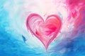 Valentines day abstract heart background, art painting illustration, watercolor swirl waves