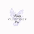 Valentines Day Abstract Vector Greeting Sign, Symbol or Logo Template. Flying Bird Dove Sketch Illustration with Classy Royalty Free Stock Photo