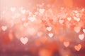 Valentines day background. Blurred heart shape bokeh background in white, red, peach fuzz colors Royalty Free Stock Photo