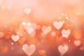Valentines day background. Blurred heart shape bokeh background in white, red, peach fuzz colors Royalty Free Stock Photo