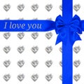 Valentines day background card ribbon with bow gift hearts text I love you