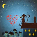 Valentines day background with cat and heart Royalty Free Stock Photo